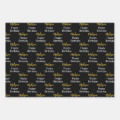 Feuille De Papier Cadeau Joyeux anniversaire Noir Blanc et Or Nom du script (Devant)