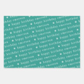 Feuille De Papier Cadeau Joyeux Anniversaire Nom Motif Bleu Turquoise (Devant 3)
