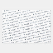 Feuille De Papier Cadeau Joyeux Anniversaire Nom Motif Bleu Turquoise (Devant 2)