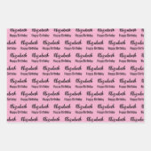 Feuille De Papier Cadeau Joyeux Anniversaire Nom Noir Lumière Rose Pois (Devant)