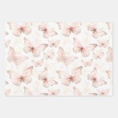Feuille De Papier Cadeau Joyeux Anniversaire Papillons Roses (Devant)