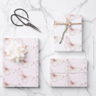 Feuille De Papier Cadeau Joyeux Anniversaire Papillons Roses Jolies