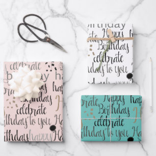 Feuille De Papier Cadeau Joyeux anniversaire rose pâle