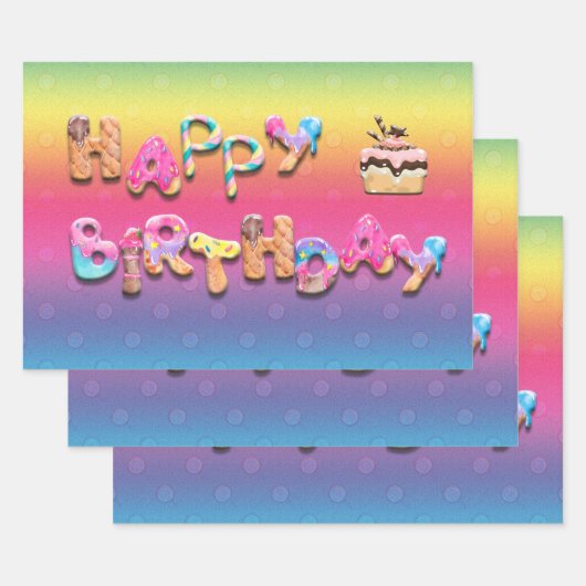 Feuille De Papier Cadeau Joyeux Anniversaire Sweet Traitements colorés (Lot)