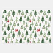 Feuille De Papier Cadeau Joyeux arbres de Noël rouges verts (Devant)