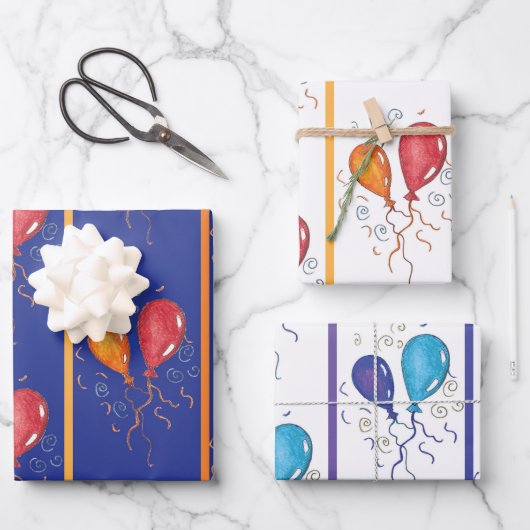 Feuille De Papier Cadeau Joyeux Ballons d'anniversaire (Recto)