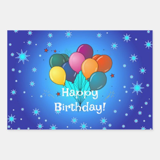 Feuille De Papier Cadeau Joyeux Ballons de fête d'anniversaire (Devant 3)