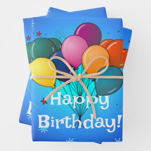 Feuille De Papier Cadeau Joyeux Ballons de fête d'anniversaire (En situation)