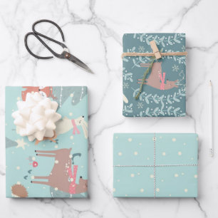 Feuille De Papier Cadeau Joyeux bois Noël Russe Farmhouse Blue