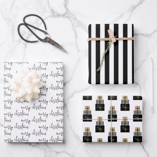 Feuille De Papier Cadeau Joyeux cadeau de Noël moderne vacances (Recto)