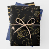 Feuille De Papier Cadeau Joyeux Cadeaux d'anniversaire Gold Black Blue (En situation)