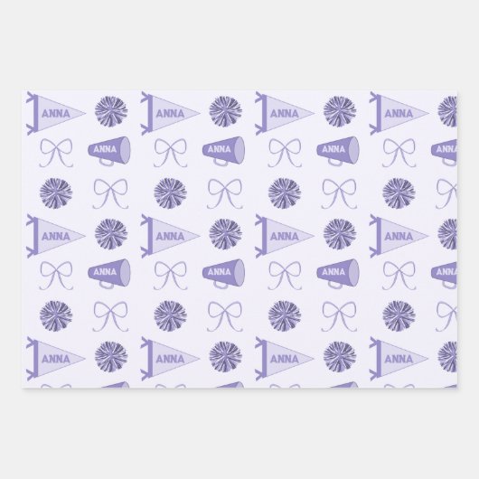 Feuille De Papier Cadeau Joyeux Camp Purple Cheerleadom Pompom Anniversaire (Devant 2)