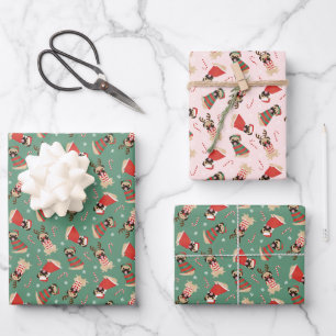 Feuille De Papier Cadeau Joyeux Chiens de Carlin Woofmas