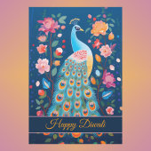 Feuille De Papier Cadeau Joyeux Diwali Peacock & Flowers
