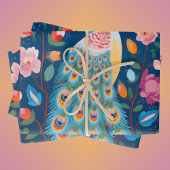 Feuille De Papier Cadeau Joyeux Diwali Peacock & Flowers