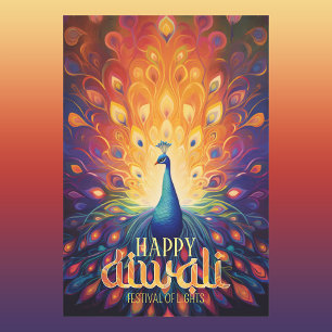Feuille De Papier Cadeau Joyeux Diwali Vibrant Peacock Festival des lumière