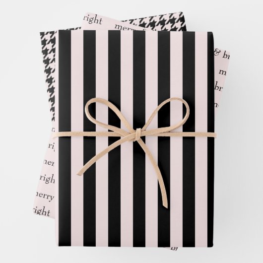 Feuille De Papier Cadeau Joyeux et brillant Noël rose noir (En situation)