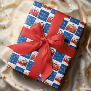 Feuille De Papier Cadeau Joyeux et brillant Noël Snowflake Photo Bleu