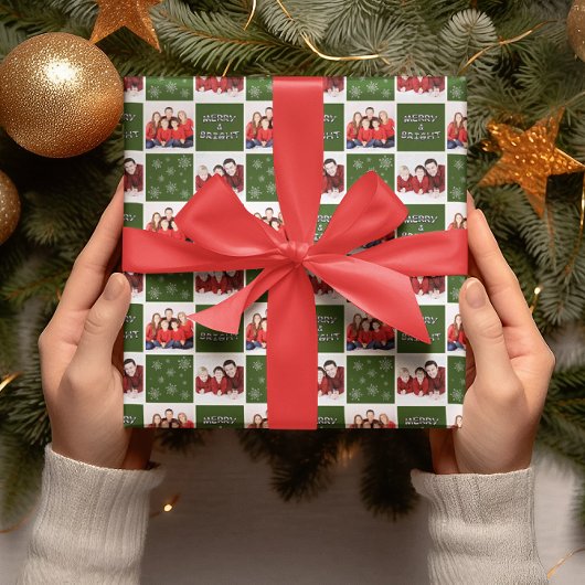 Feuille De Papier Cadeau Joyeux et brillant Noël Snowflake Photo Green