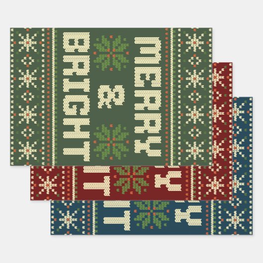 Feuille De Papier Cadeau Joyeux et brillant pull de Noël Nordic Knit (Lot)