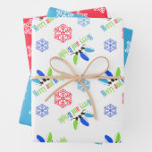 Feuille De Papier Cadeau Joyeux et lumineux 2 Flammes de neige Noël (En situation)