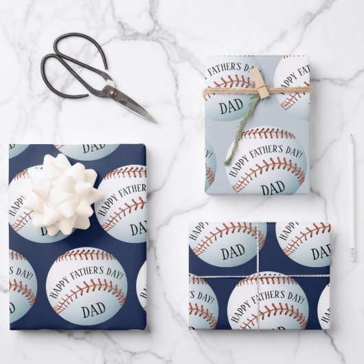 Feuille De Papier Cadeau Joyeux Fête des pères de baseball (Recto)
