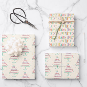 Feuille De Papier Cadeau Joyeux gâteaux d'anniversaire mignon charmant cade