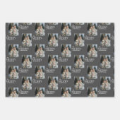 Feuille De Papier Cadeau Joyeux Gris Moderne Gris Gris Photo Noël (Devant 3)