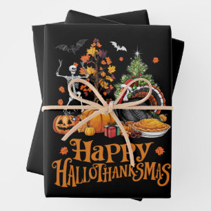 Feuille De Papier Cadeau Joyeux Hallothanksmas Joyeux Halloween Action de g