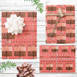 Feuille De Papier Cadeau Joyeux Hanoukka Colorful Menorah Coral Motif<br><div class="desc">Créez votre propre assortiment personnalisé Happy Hanoukka cadeau enveloppé en rose corail coloré avec votre nom pour papier d'emballage unique pour votre fête des Lumières. Parfait pour les enfants de tous les âges, et les adultes aussi, chacune de ces trois feuilles de cadeau Chanukah dispose d'un design différent d'un motif...</div>