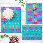 Feuille De Papier Cadeau Joyeux Hanoukka Colorful Menorah Turquoise Motif<br><div class="desc">Créez votre propre assortiment personnalisé Happy Hanoukka en bleu turquoise coloré avec votre nom pour un papier d'emballage unique pour votre fête des Lumières. Parfait pour les enfants de tous les âges, et les adultes aussi, chacune de ces trois feuilles de cadeau Chanukah dispose d'un design différent d'un motif coloré...</div>