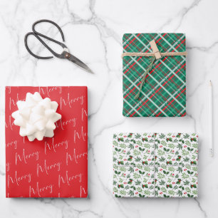 Feuille De Papier Cadeau Joyeux hiver Plaid Botanique Motif de Noël