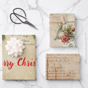 Feuille De Papier Cadeau Joyeux hiver vintage Pin de Noël Rouge