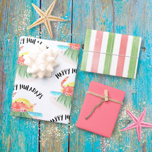 Feuille De Papier Cadeau Joyeux Huladays Crabe Hawaiian Tropical Christmas