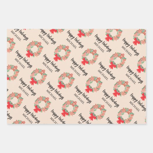 Feuille De Papier Cadeau Joyeux Joyeux Jours Personnalisés Cookie Wreath (Devant 2)