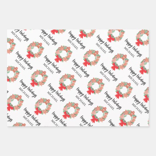 Feuille De Papier Cadeau Joyeux Joyeux Jours Personnalisés Cookie Wreath (Devant)