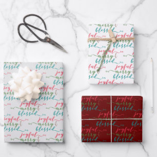Feuille De Papier Cadeau Joyeux Joyeux Joyeux Béni Trio Moderne