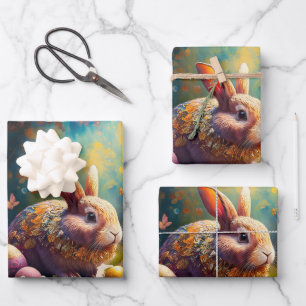 Feuille De Papier Cadeau Joyeux lapin de Pâques avec oeufs de Pâques