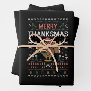 Feuille De Papier Cadeau Joyeux Merci Noël Christmas Thanksgiving Dinde