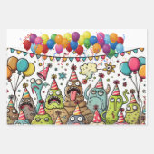 Feuille De Papier Cadeau Joyeux Monstre Puking Birthday (Devant 3)