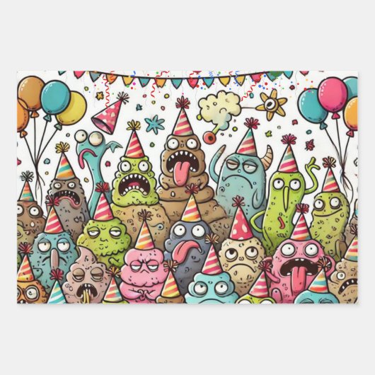 Feuille De Papier Cadeau Joyeux Monstre Puking Birthday (Devant)