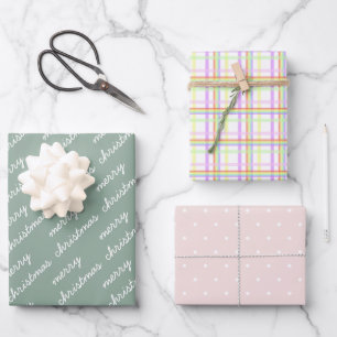 Feuille De Papier Cadeau Joyeux Motif de Noël Rainbow Blush Pastel