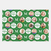 Feuille De Papier Cadeau Joyeux Noël 6 Photos Monogramme Rouge Vert (Devant)