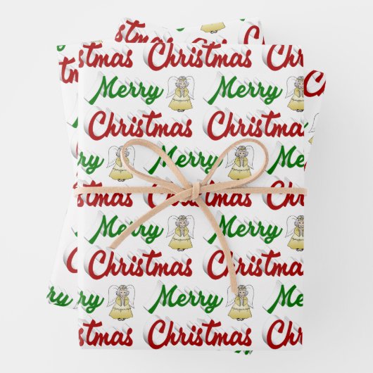 Feuille De Papier Cadeau Joyeux Noël Angel rouge vert script (En situation)