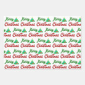 Feuille De Papier Cadeau Joyeux Noël Arbre rouge vert script (Devant 3)