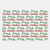 Feuille De Papier Cadeau Joyeux Noël Arbre rouge vert script (Devant)