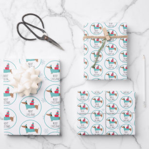 Feuille De Papier Cadeau Joyeux Noël au dachshund mignon
