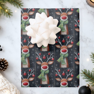 Feuille De Papier Cadeau Joyeux Noël au renne mignon