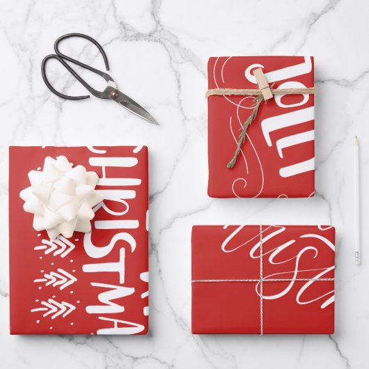 Feuille De Papier Cadeau Joyeux Noël blanc Script Holly Jolly (Recto)