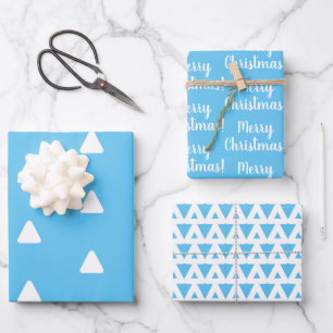 Feuille De Papier Cadeau Joyeux Noël bleu clair triangle